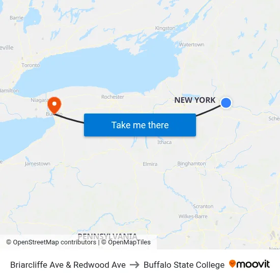 Briarcliffe Ave & Redwood Ave to Buffalo State College map