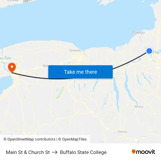 Main St & Church St to Buffalo State College map