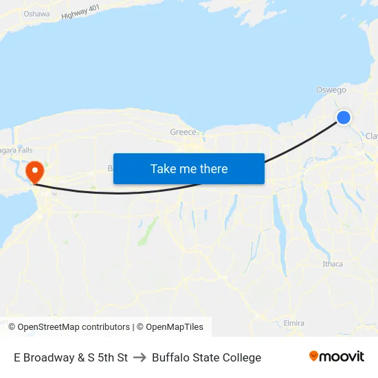 E Broadway & S 5th St to Buffalo State College map