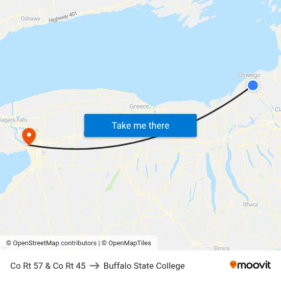 Co Rt 57 & Co Rt 45 to Buffalo State College map