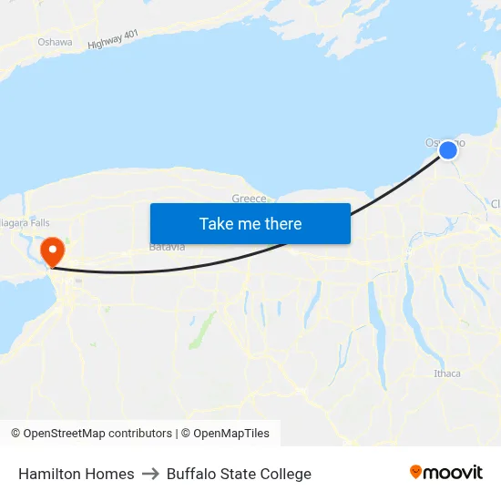 Hamilton Homes to Buffalo State College map