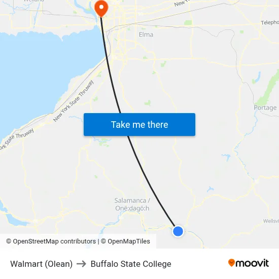 Walmart (Olean) to Buffalo State College map