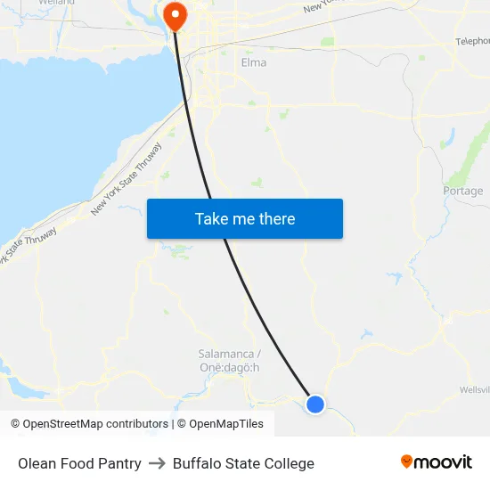 Olean Food Pantry to Buffalo State College map