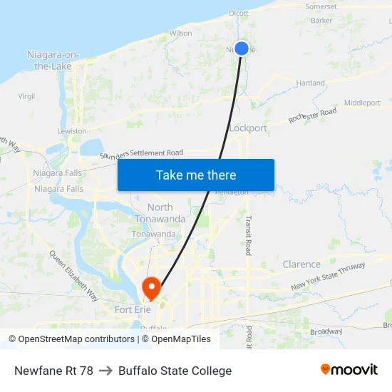 Newfane Rt 78 to Buffalo State College map