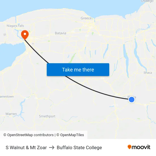 S Walnut & Mt Zoar to Buffalo State College map