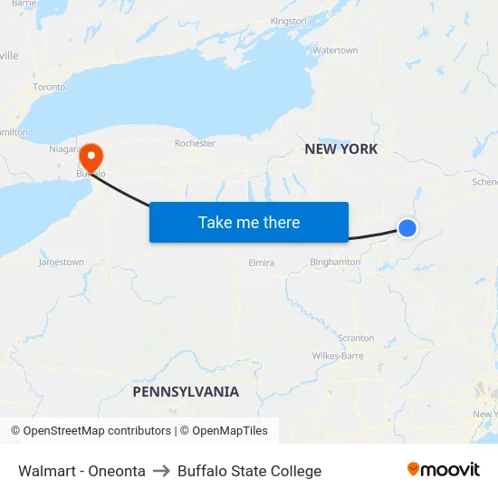 Walmart - Oneonta to Buffalo State College map