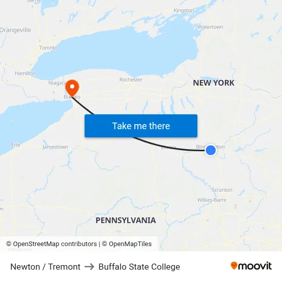 Newton / Tremont to Buffalo State College map