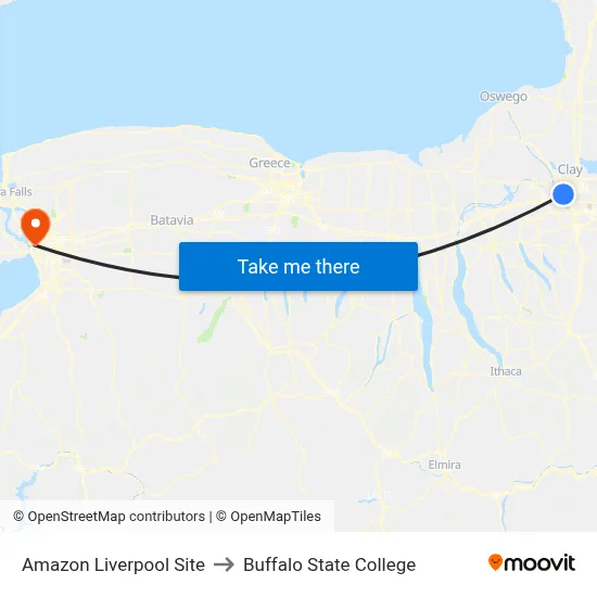 Amazon Liverpool Site to Buffalo State College map