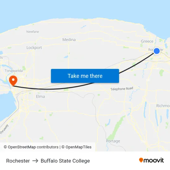 Rochester to Buffalo State College map