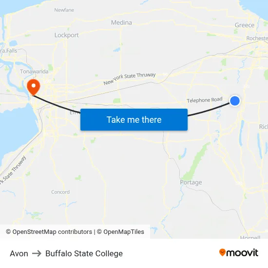 Avon to Buffalo State College map