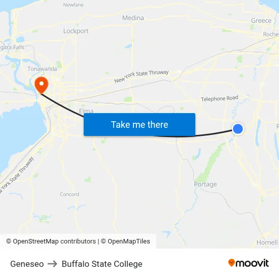 Geneseo to Buffalo State College map