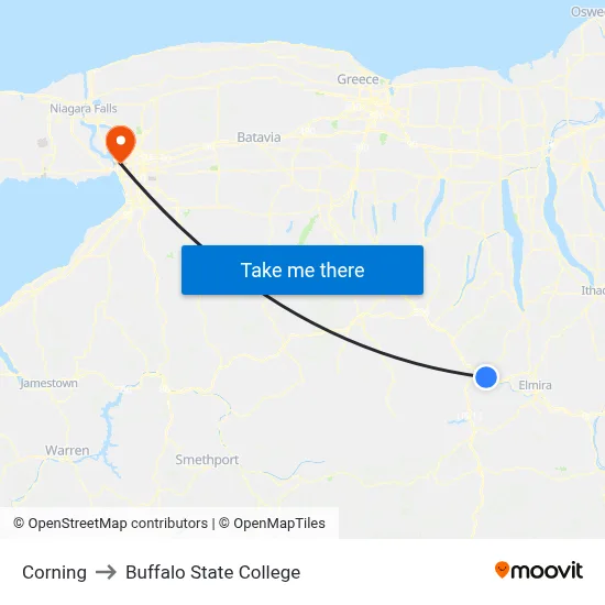 Corning to Buffalo State College map