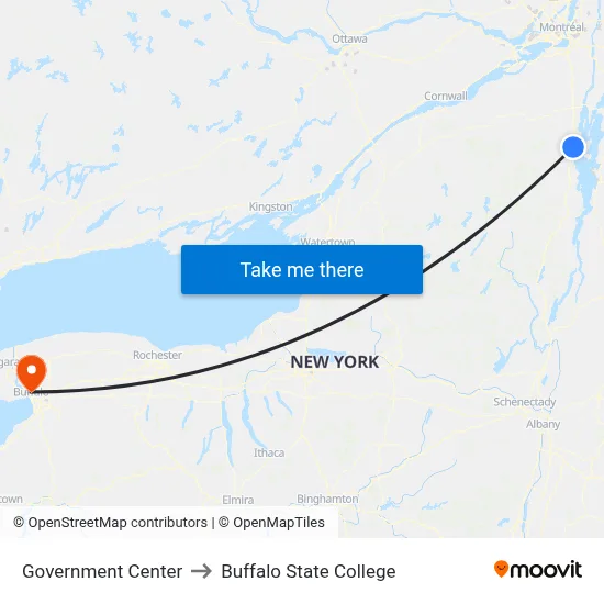 Government Center to Buffalo State College map