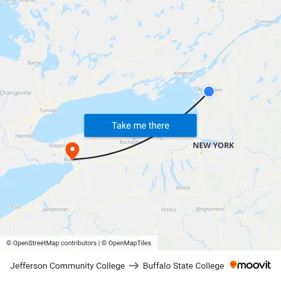 Jefferson Community College to Buffalo State College map