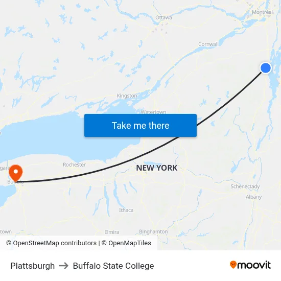 Plattsburgh to Buffalo State College map
