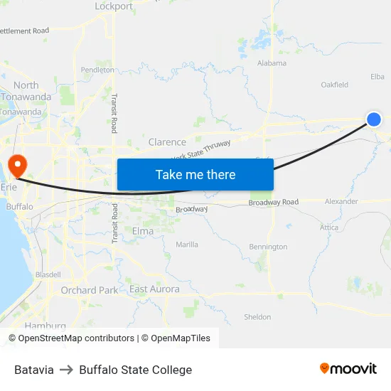 Batavia to Buffalo State College map