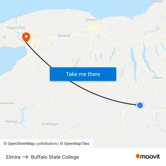 Elmira to Buffalo State College map
