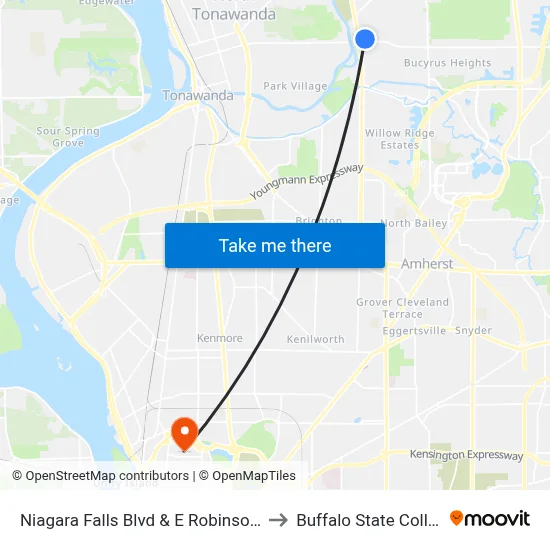 Niagara Falls Blvd & E Robinson Rd to Buffalo State College map