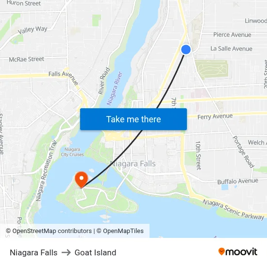 Niagara Falls to Goat Island map