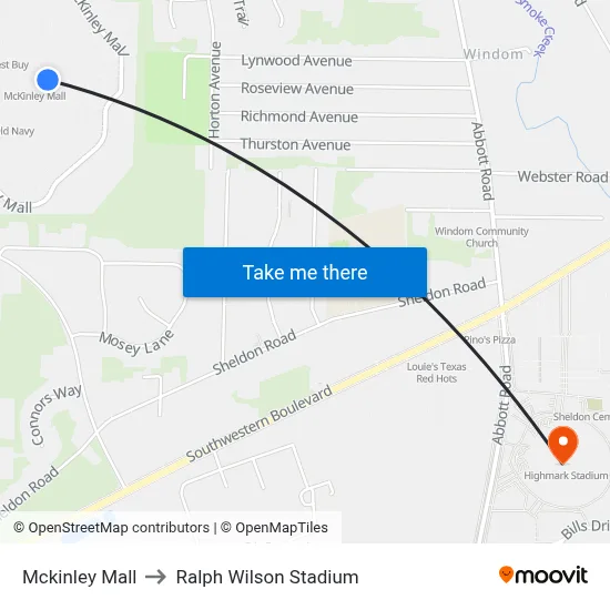 Mckinley Mall to Ralph Wilson Stadium map