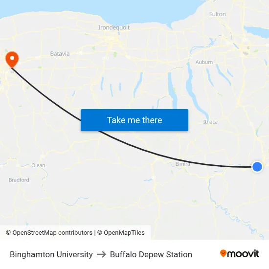 Binghamton University to Buffalo Depew Station map