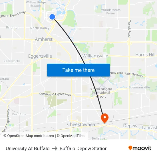 University At Buffalo to Buffalo Depew Station map