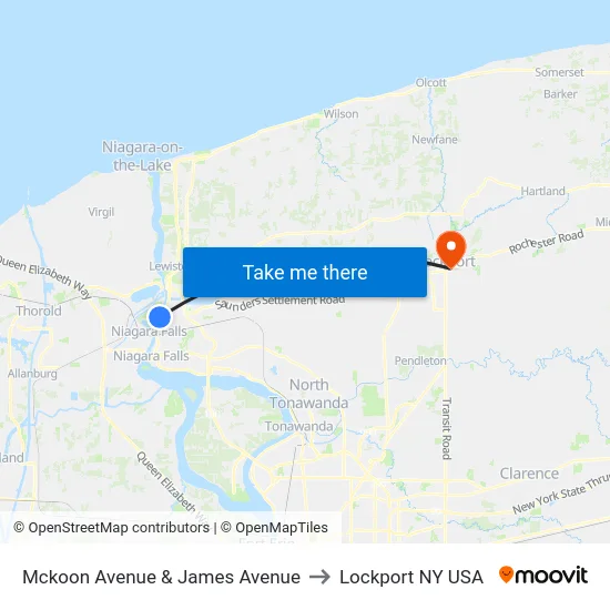 Mckoon Avenue & James Avenue to Lockport NY USA map