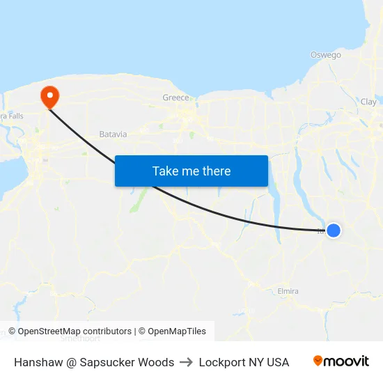 Hanshaw @ Sapsucker Woods to Lockport NY USA map