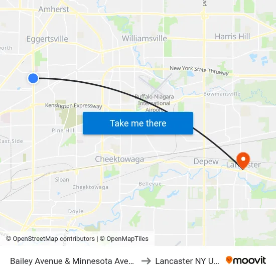 Bailey Avenue & Minnesota Avenue to Lancaster NY USA map