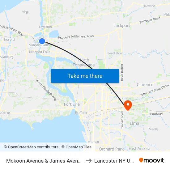 Mckoon Avenue & James Avenue to Lancaster NY USA map