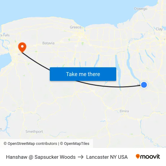 Hanshaw @ Sapsucker Woods to Lancaster NY USA map