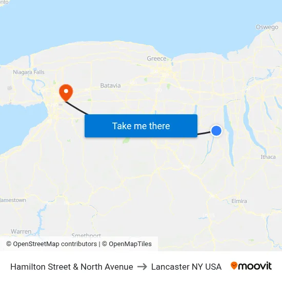 Hamilton Street & North Avenue to Lancaster NY USA map