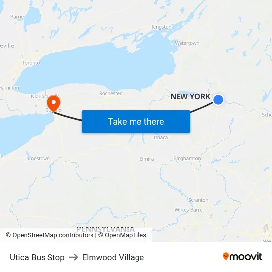 Utica Bus Stop to Elmwood Village map