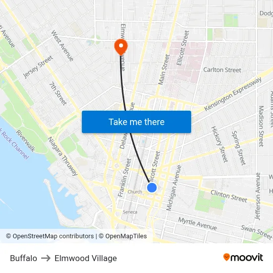 Buffalo to Elmwood Village map