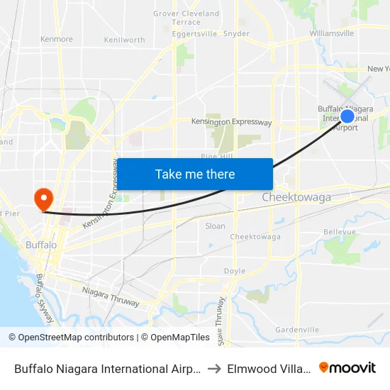 Buffalo Niagara International Airport to Elmwood Village map