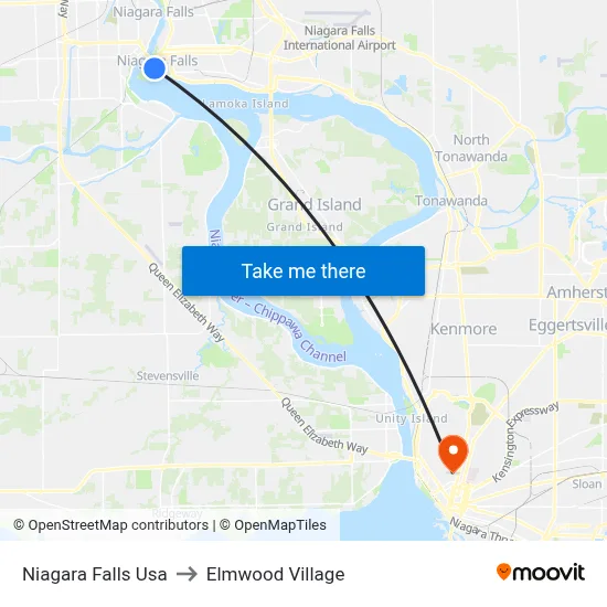 Niagara Falls Usa to Elmwood Village map