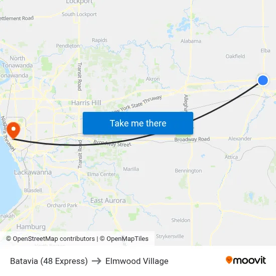 Batavia (48 Express) to Elmwood Village map