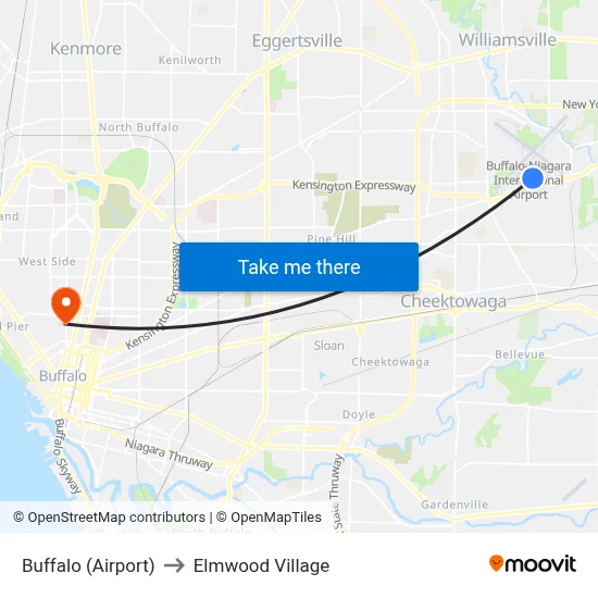 Buffalo (Airport) to Elmwood Village map