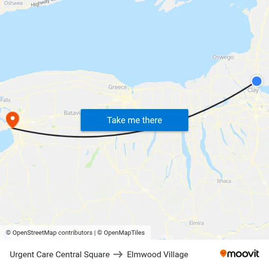 Urgent Care Central Square to Elmwood Village map