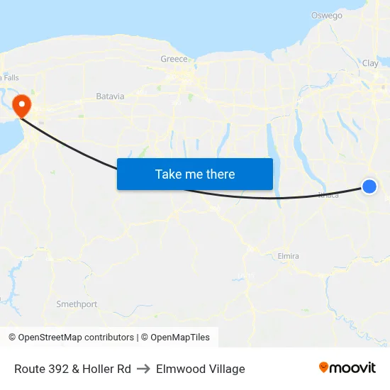 Route 392 & Holler Rd to Elmwood Village map