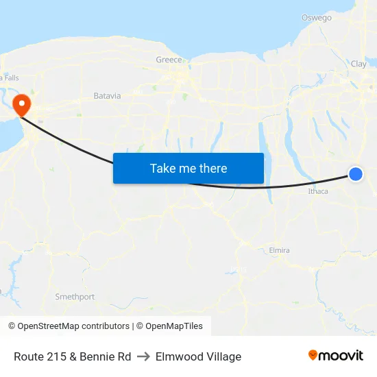 Route 215 & Bennie Rd to Elmwood Village map