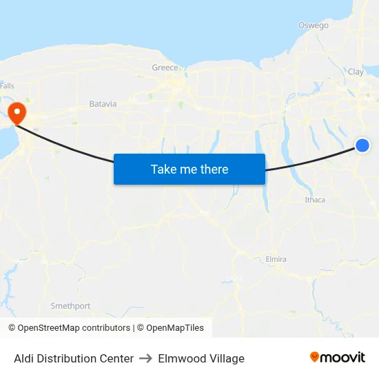 Aldi Distribution Center to Elmwood Village map