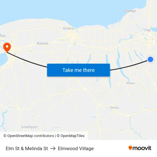 Elm St & Melinda St to Elmwood Village map