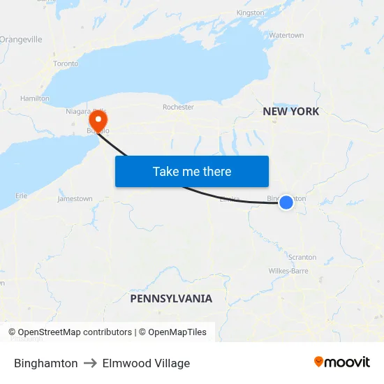 Binghamton to Elmwood Village map