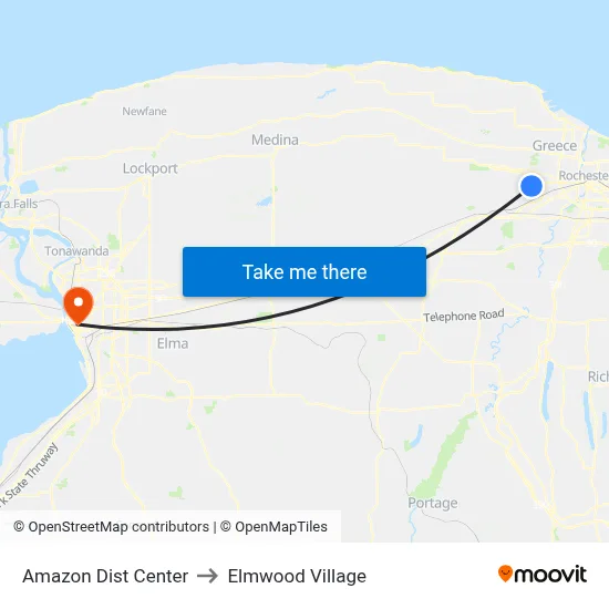 Amazon Dist Center to Elmwood Village map