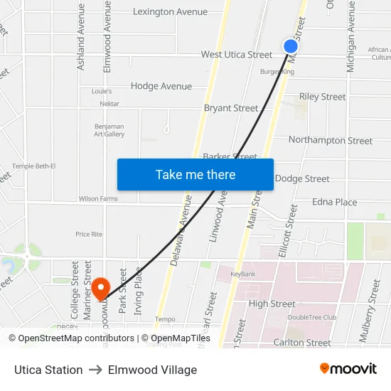 Utica Station to Elmwood Village map
