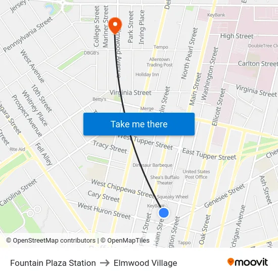 Fountain Plaza Station to Elmwood Village map