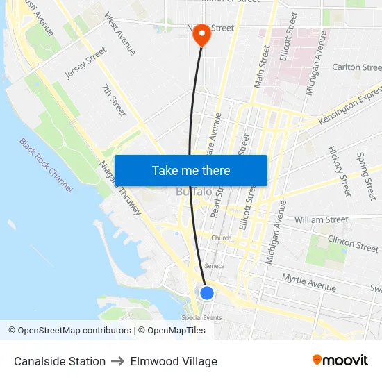 Canalside Station to Elmwood Village map
