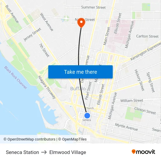 Seneca Station to Elmwood Village map