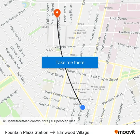 Fountain Plaza Station to Elmwood Village map